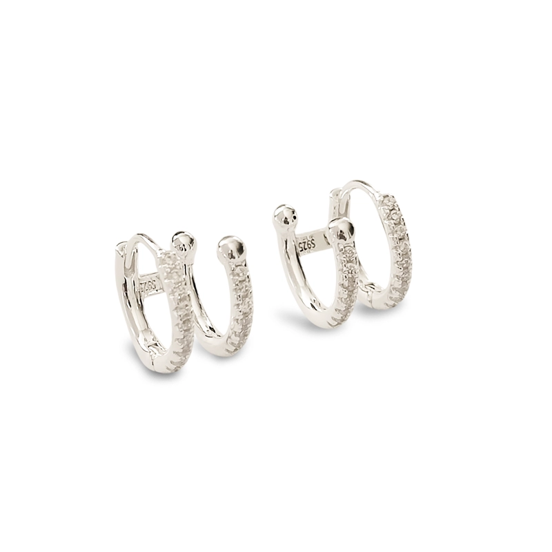 AROS ARGOLLA DOBLE CINTILLO CIRCÓN EN COLOR BLANCO PLATA FINA 925 - 1