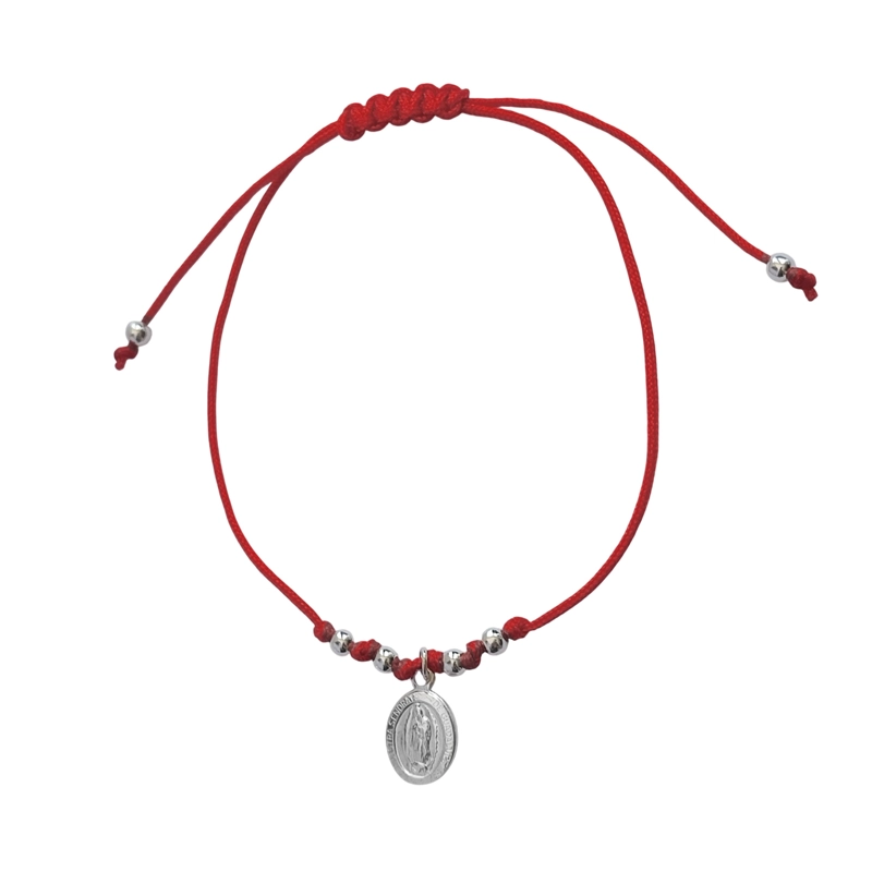 PULSERA MEDALLA VIRGEN DE GUADALUPE PLATA FINA 925 CORDÓN EN COLOR ROJO - 2