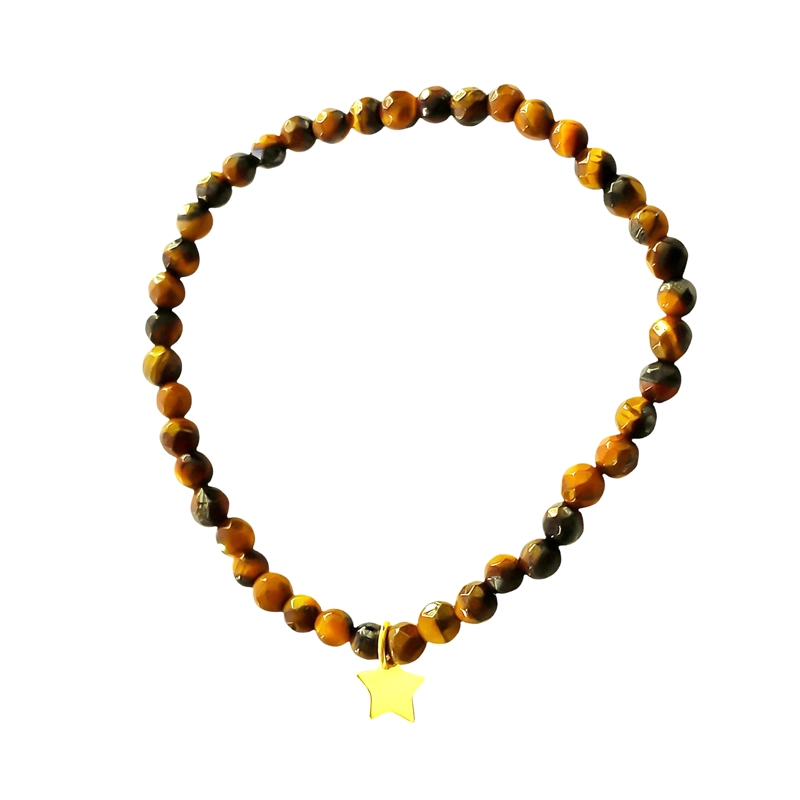 PULSERA OJO DE TIGRE 4MM ESTRELLA ENCHAPADO ORO 18K ELASTICADA - 1