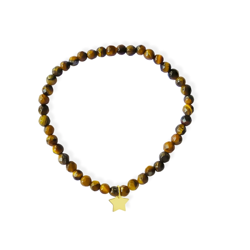 PULSERA OJO DE TIGRE 4MM ESTRELLA ENCHAPADO ORO 18K ELASTICADA - 2