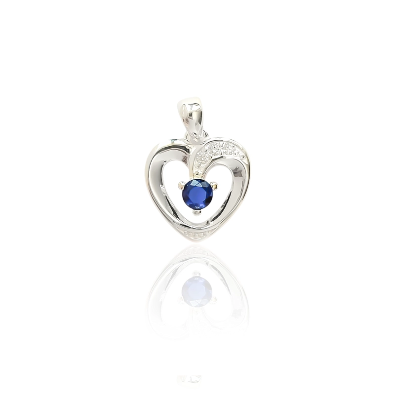 COLGANTE CORAZON CIRCON AZUL PLATA FINA 925 - 1