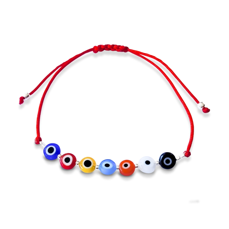 PULSERA OJOS TURCOS COLORES CORDÓN EN COLOR ROJO - 1