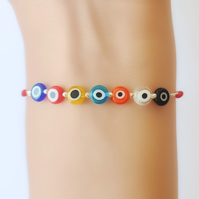 PULSERA OJOS TURCOS COLORES CORDÓN EN COLOR ROJO - 3