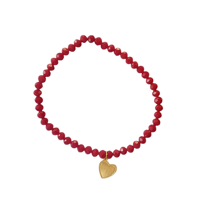 PULSERA CORAZÓN SATINADO ENCHAPADO ORO 18K CRISTAL EN COLOR ROJO - 1