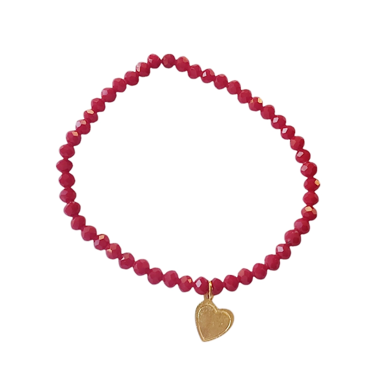 PULSERA CORAZÓN SATINADO ENCHAPADO ORO 18K CRISTAL EN COLOR ROJO - 2