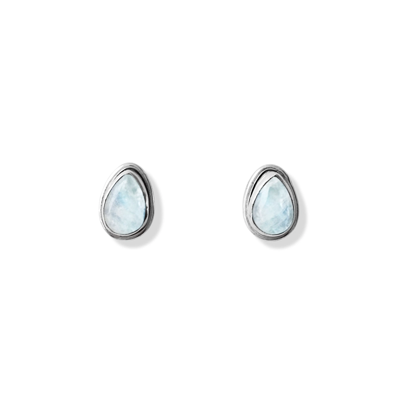 AROS BOTÓN GOTA PIEDRAS NATURALES PLATA FINA 925 - 1