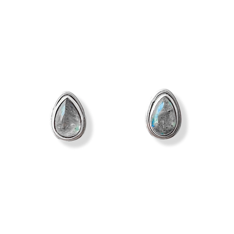 AROS BOTÓN GOTA PIEDRAS NATURALES PLATA FINA 925 - 1