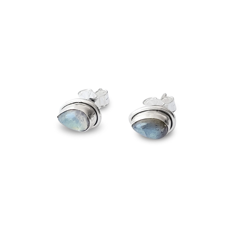 AROS BOTÓN GOTA PIEDRAS NATURALES PLATA FINA 925 - 2