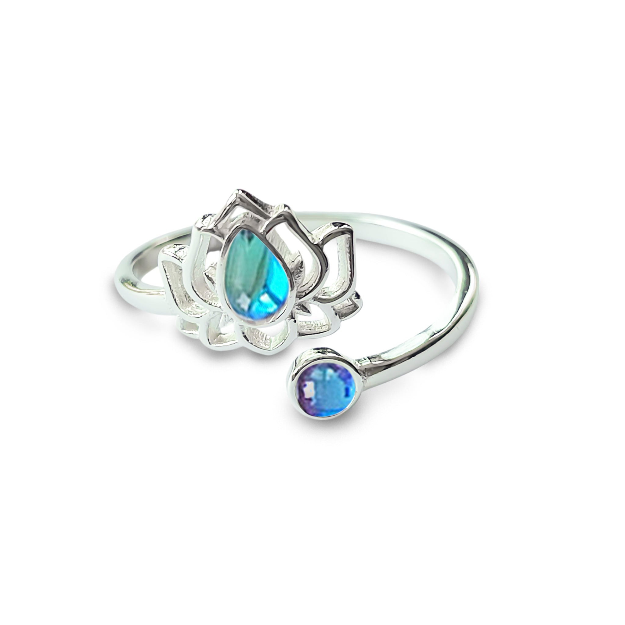 ANILLO FLOR DE LOTO CRISTAL TORNASOL PLATA FINA ADAPTABLE - 1