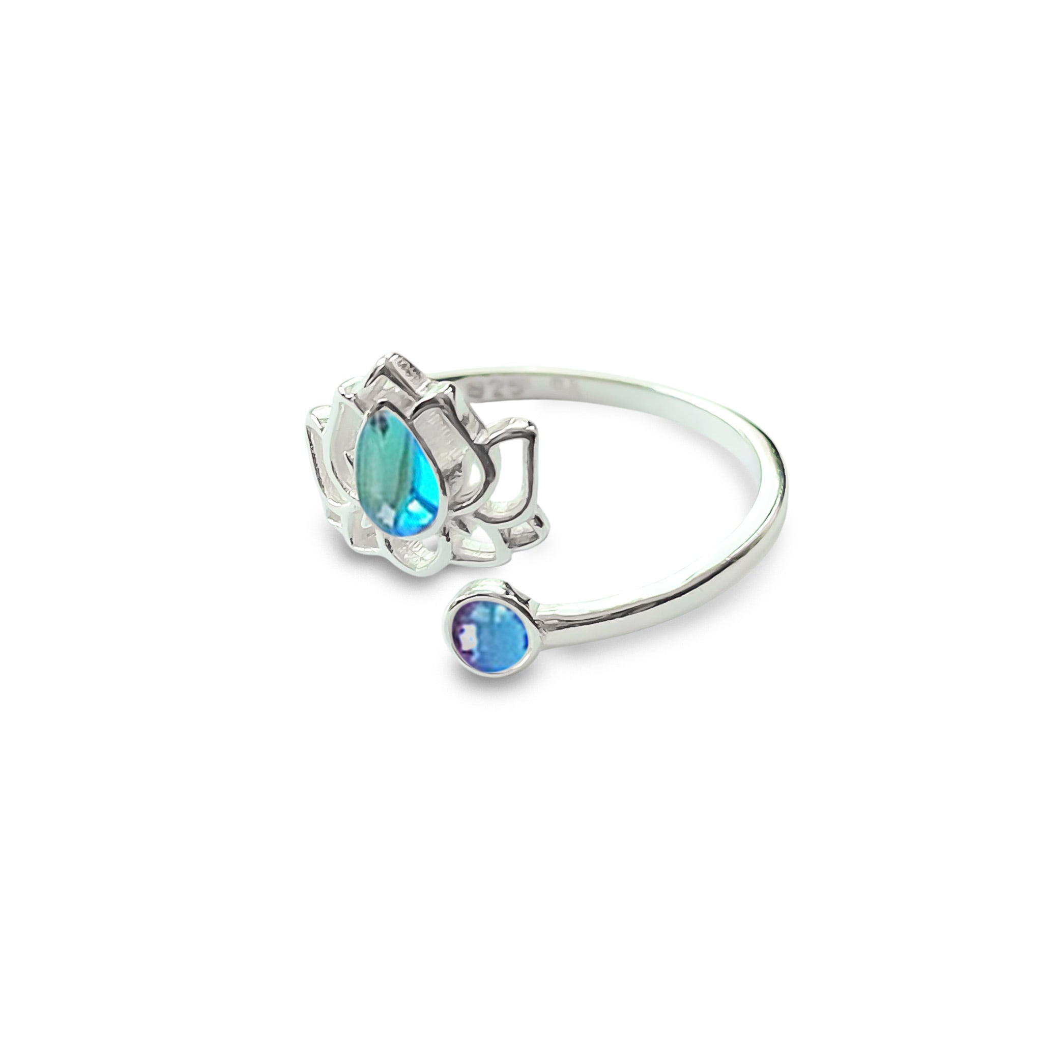 ANILLO FLOR DE LOTO CRISTAL TORNASOL PLATA FINA ADAPTABLE - 2