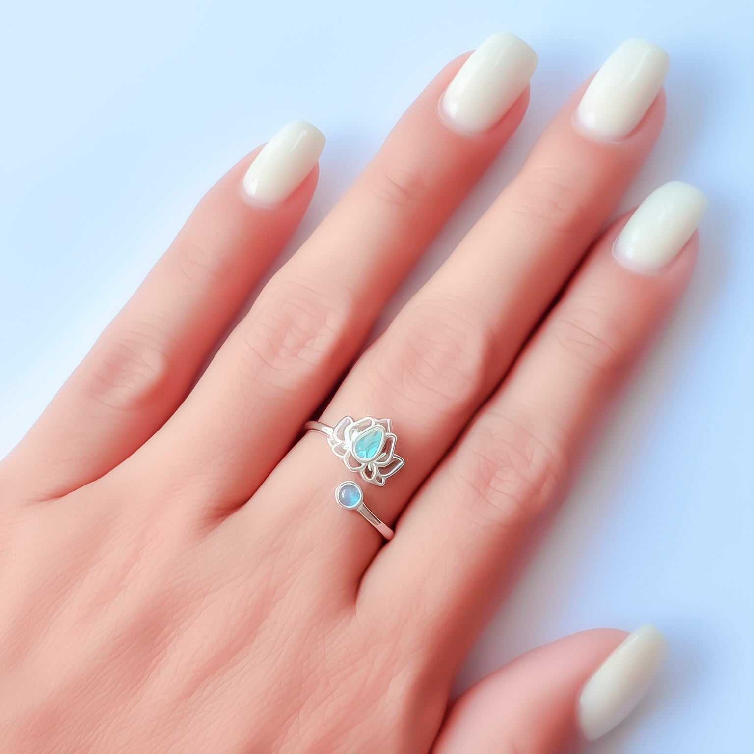 ANILLO FLOR DE LOTO CRISTAL TORNASOL PLATA FINA ADAPTABLE - 3
