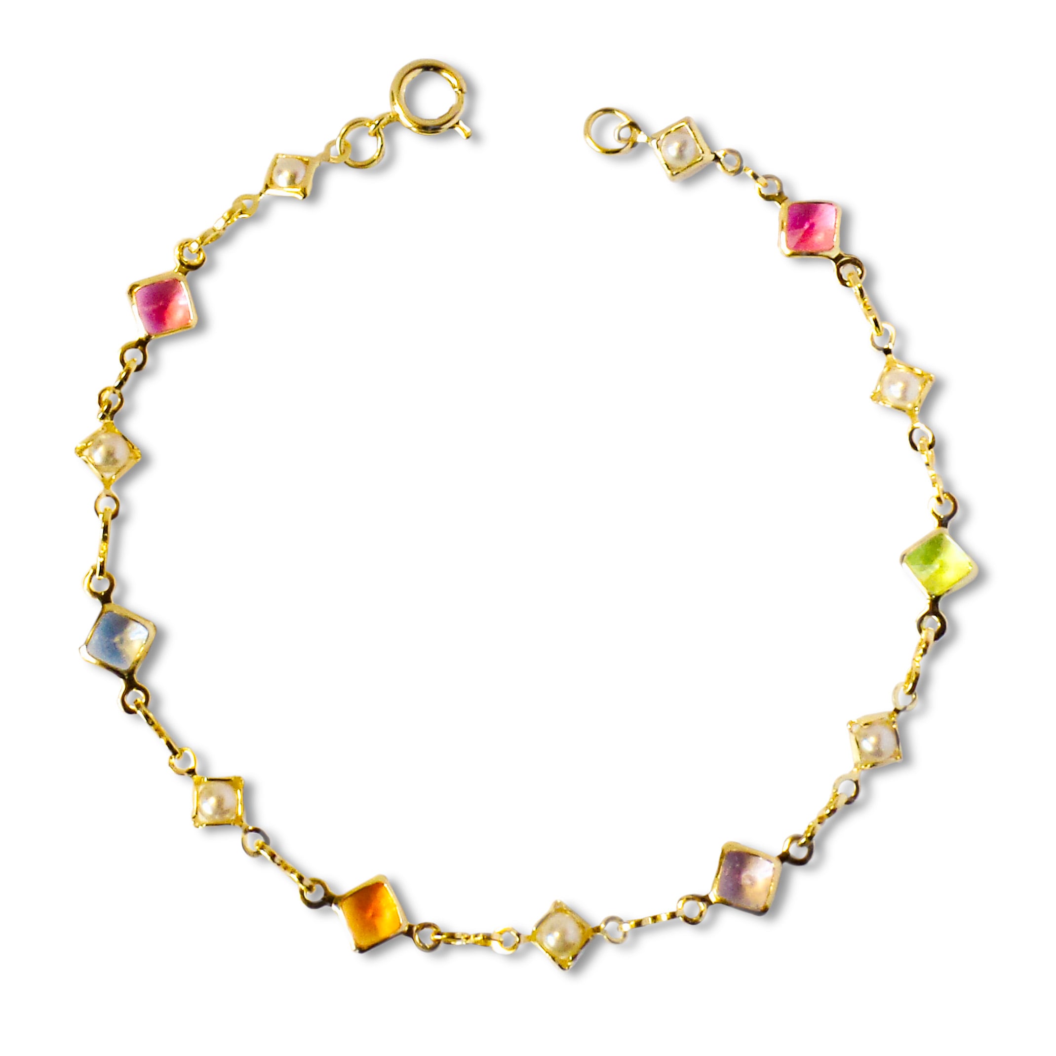 PULSERA CRISTALES COLORES ENCHAPADA ORO 18 K - 1
