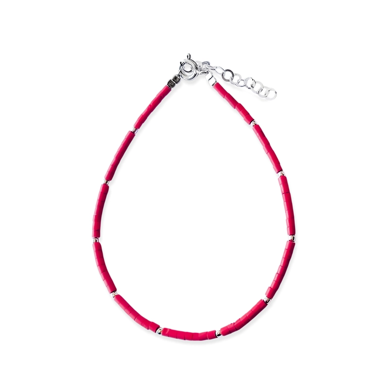 PULSERA RESINA EN EN COLOR ROJO PLATA FINA 925 - 1