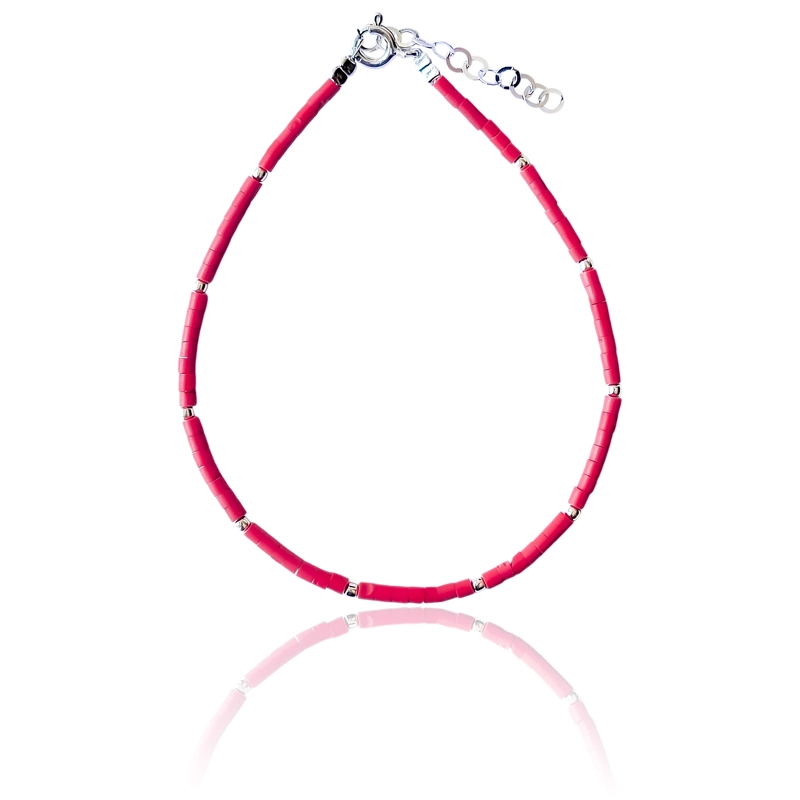 PULSERA RESINA EN EN COLOR ROJO PLATA FINA 925 - 2