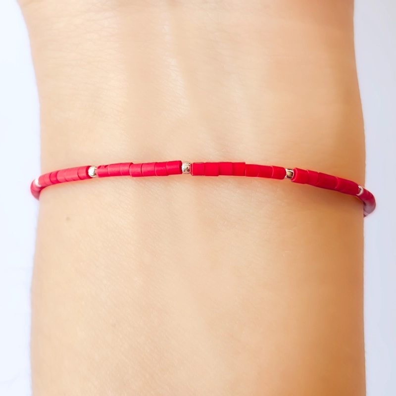 PULSERA RESINA EN EN COLOR ROJO PLATA FINA 925 - 3