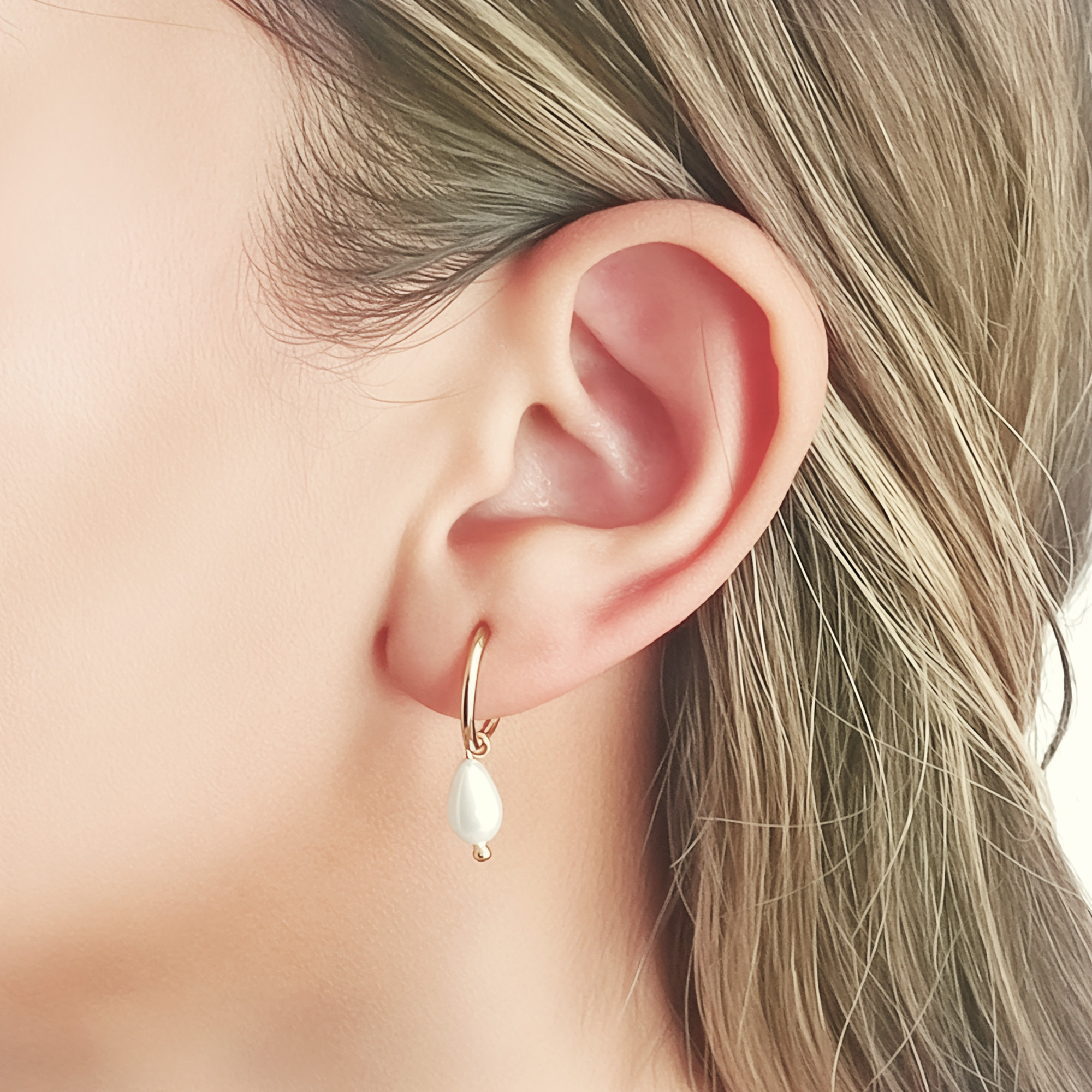 AROS ARGOLLA GOTA PERLA SHELLPEARL ENCHAPADO ORO 18K - 3