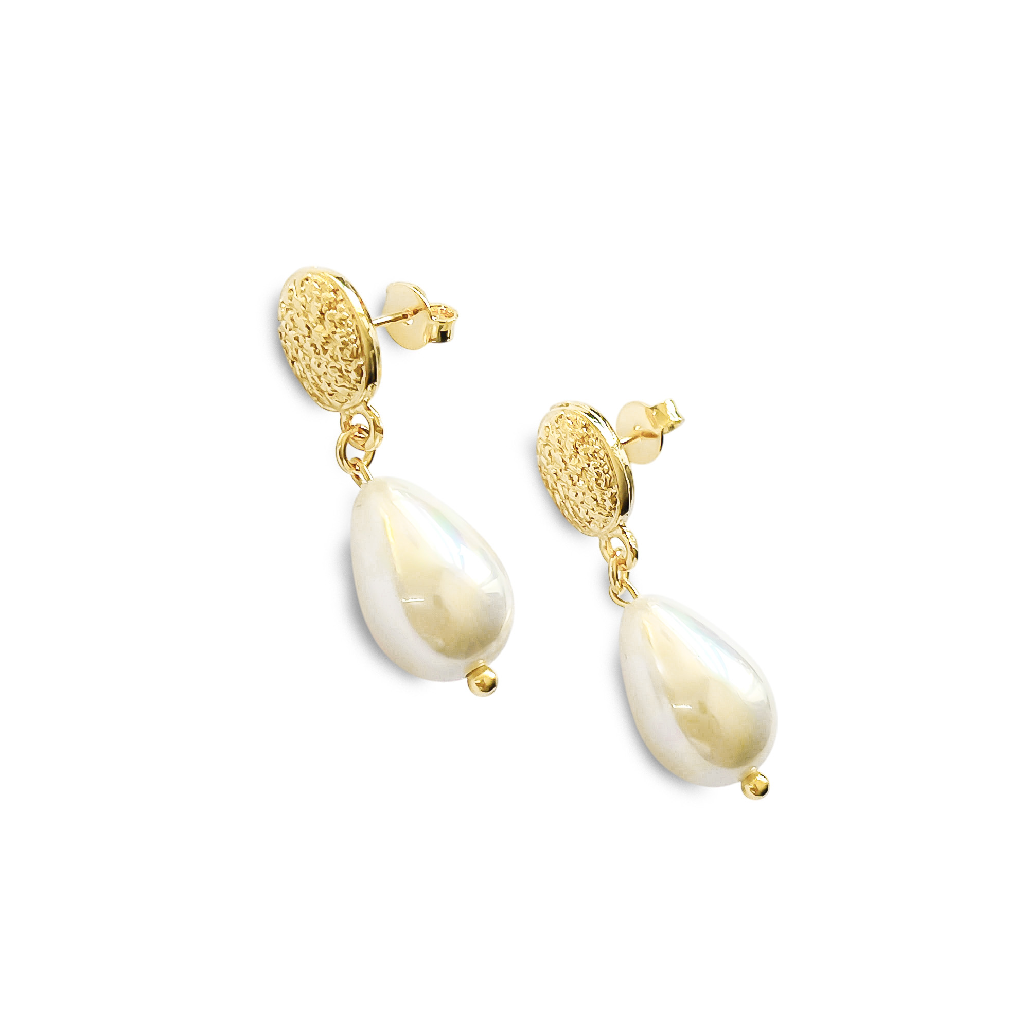 AROS GOTA SHELLPEARL TOPE OVAL ENCHAPADO ORO 18K - 2
