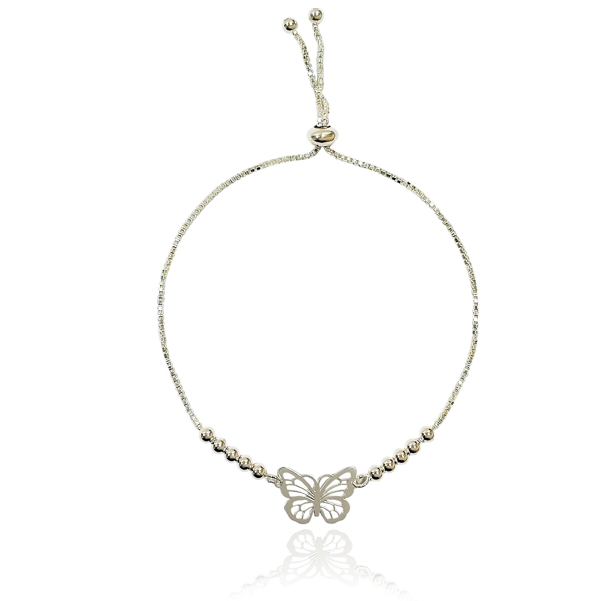 PULSERA MARIPOSA CALADA BOLITAS PLATA FINA 925 ADAPTABLE - 1