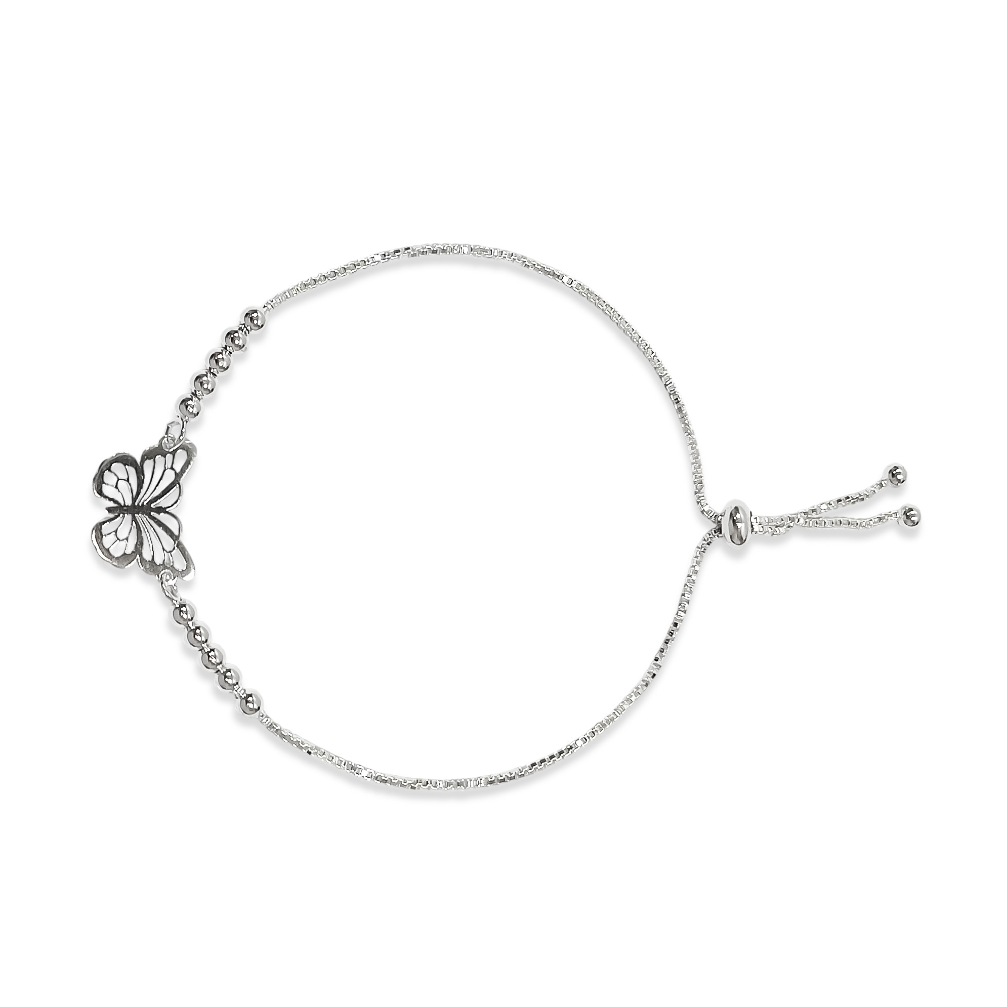 PULSERA MARIPOSA CALADA BOLITAS PLATA FINA 925 ADAPTABLE - 2