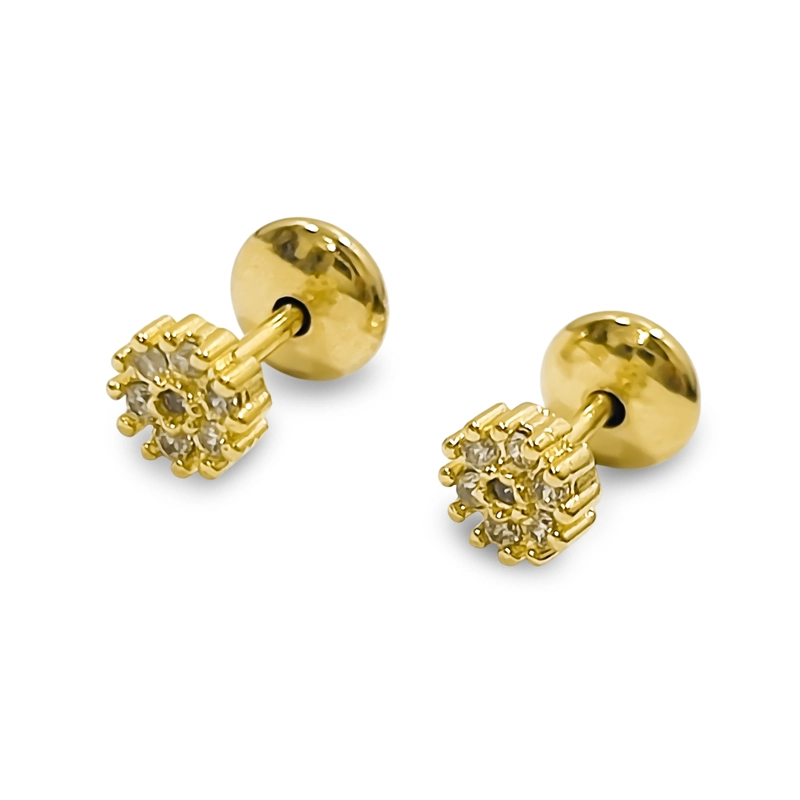 AROS BEBE  FLOR MICRO CIRCONES ENCHAPADO ORO 18K - 1