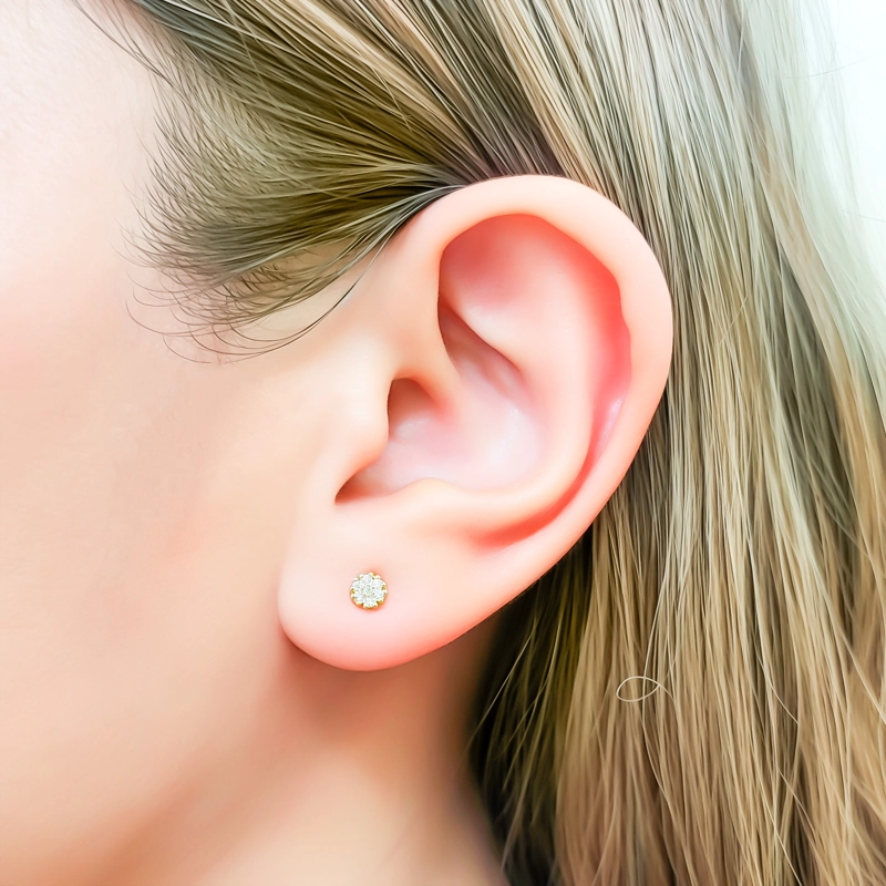 AROS BEBE  FLOR MICRO CIRCONES ENCHAPADO ORO 18K - 3