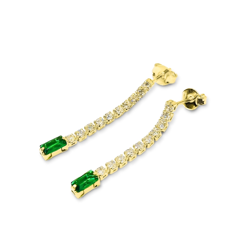 AROS LARGO COLGANTE RECTÁNGULO CIRCÓN EN COLOR BLANCO VERDE ENCHAPADO ORO 18K - 1