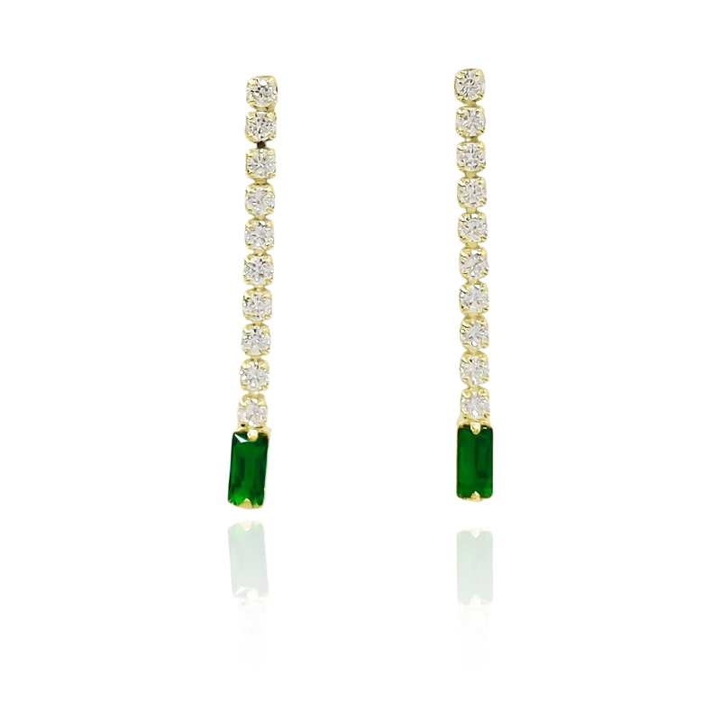 AROS LARGO COLGANTE RECTÁNGULO CIRCÓN EN COLOR BLANCO VERDE ENCHAPADO ORO 18K - 2