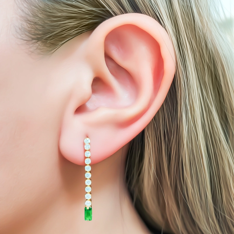 AROS LARGO COLGANTE RECTÁNGULO CIRCÓN EN COLOR BLANCO VERDE ENCHAPADO ORO 18K - 3