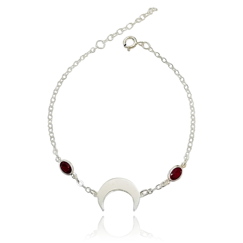 PULSERA LUNA INVERTIDA CIRCÓN EN COLOR ROJO PLATA FINA 925 - 1