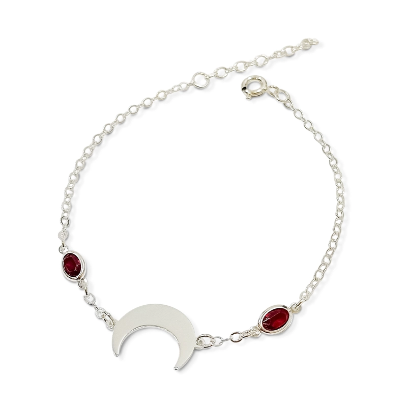 PULSERA LUNA INVERTIDA CIRCÓN EN COLOR ROJO PLATA FINA 925 - 2
