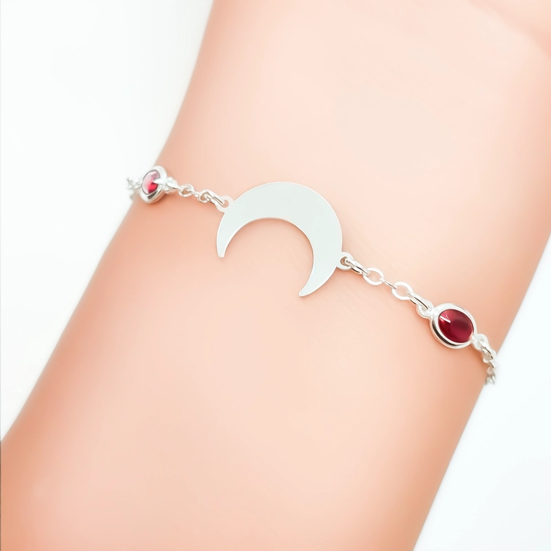 PULSERA LUNA INVERTIDA CIRCÓN EN COLOR ROJO PLATA FINA 925 - 3