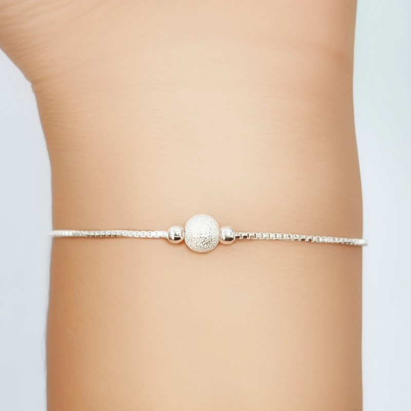 PULSERA BOLA SATINADA PLATA FINA 925 ADAPTABLE - 3