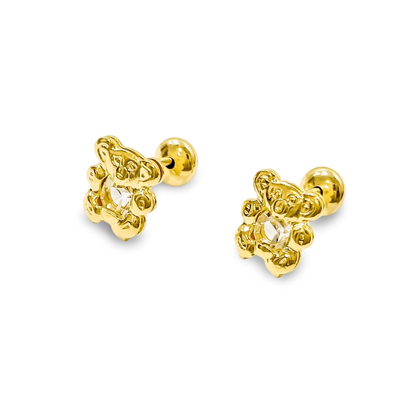 AROS BEBÉ NIÑA OSO CIRCÓN EN COLOR BLANCO ENCHAPADO ORO 18K - 1