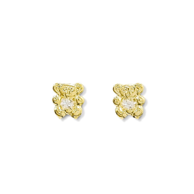 AROS BEBÉ NIÑA OSO CIRCÓN EN COLOR BLANCO ENCHAPADO ORO 18K - 2