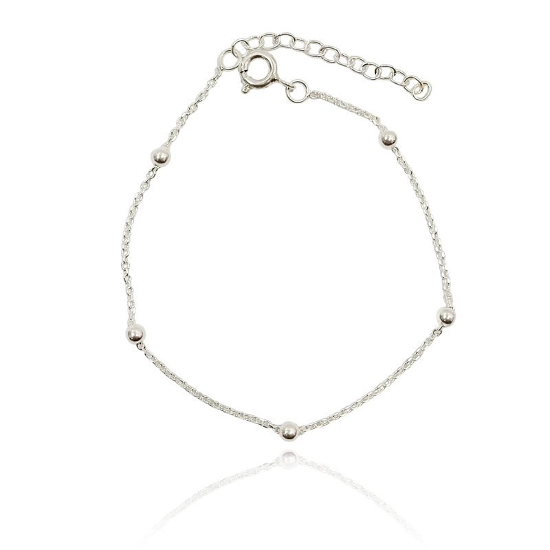 PULSERA 6 BOLITAS CADENA ESLABON PLATA FINA 925 - 1