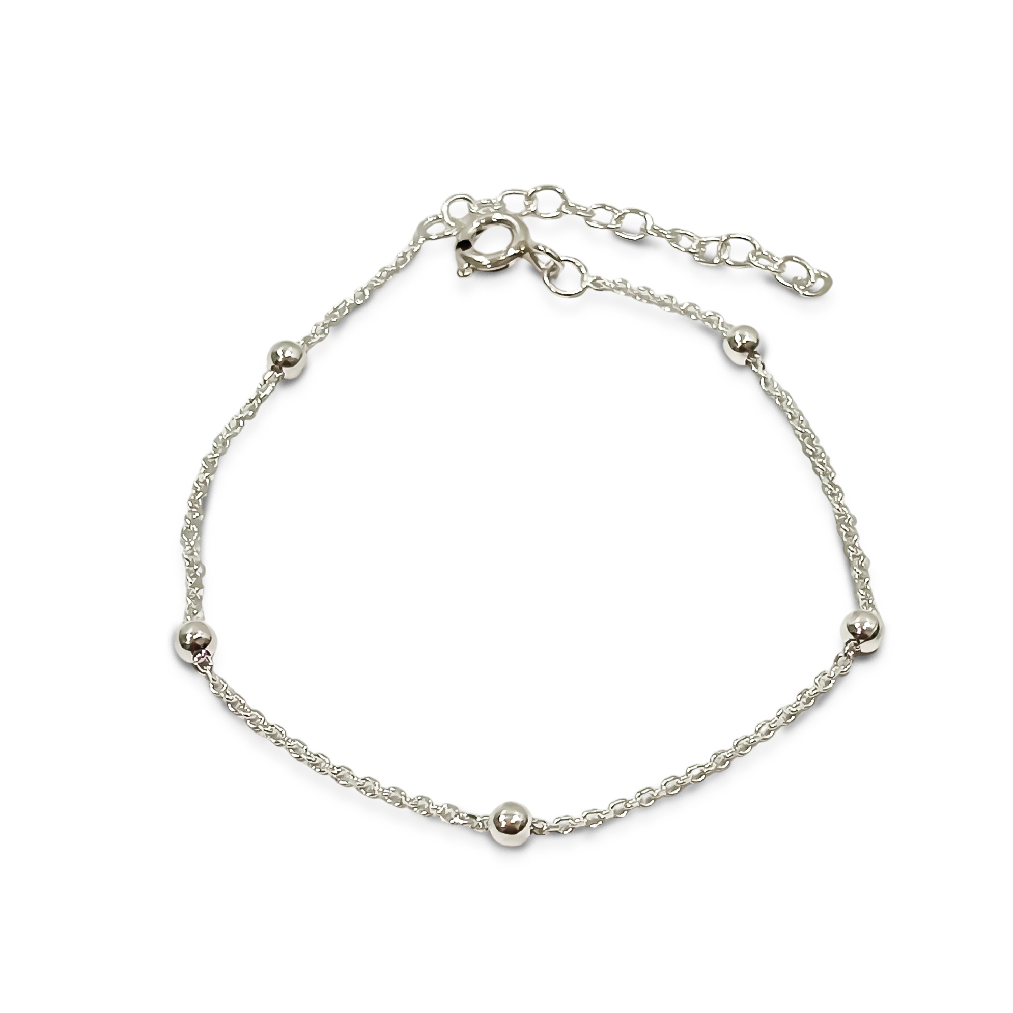 PULSERA 6 BOLITAS CADENA ESLABON PLATA FINA 925 - 2