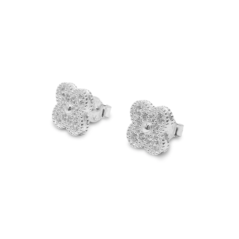 AROS TRÉBOL 4 HOJAS CIRCÓN EN COLOR BLANCO PLATA FINA 925 - 2