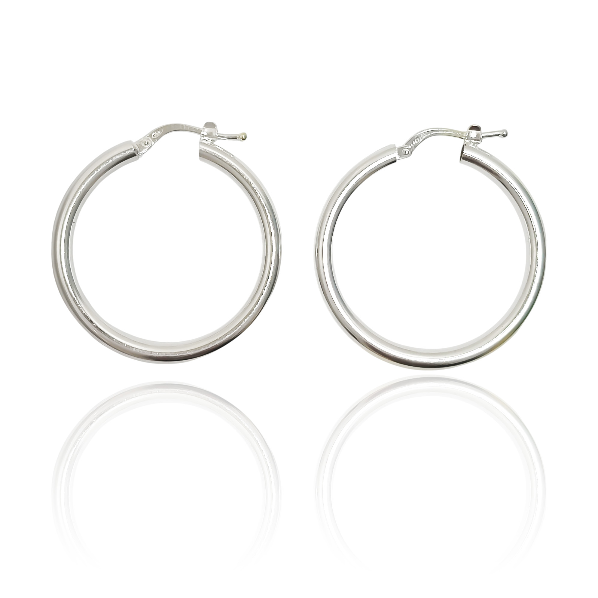 AROS ARGOLLAS TUBO 30 MM REDONDO PLATA FINA 925 - 1