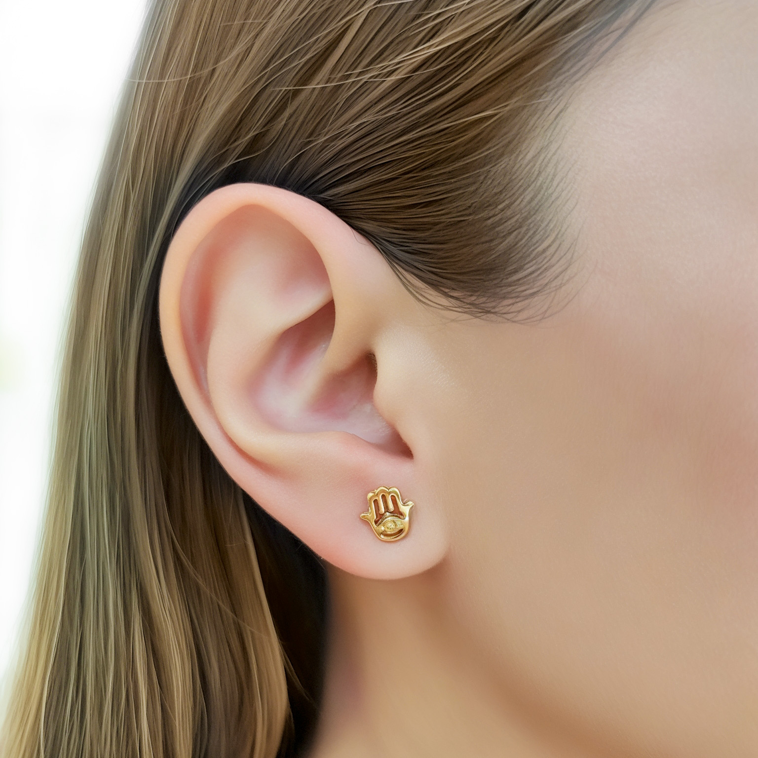 AROS MINI MANO DE FATIMA CALADO ENCHAPADO ORO 18K - 3