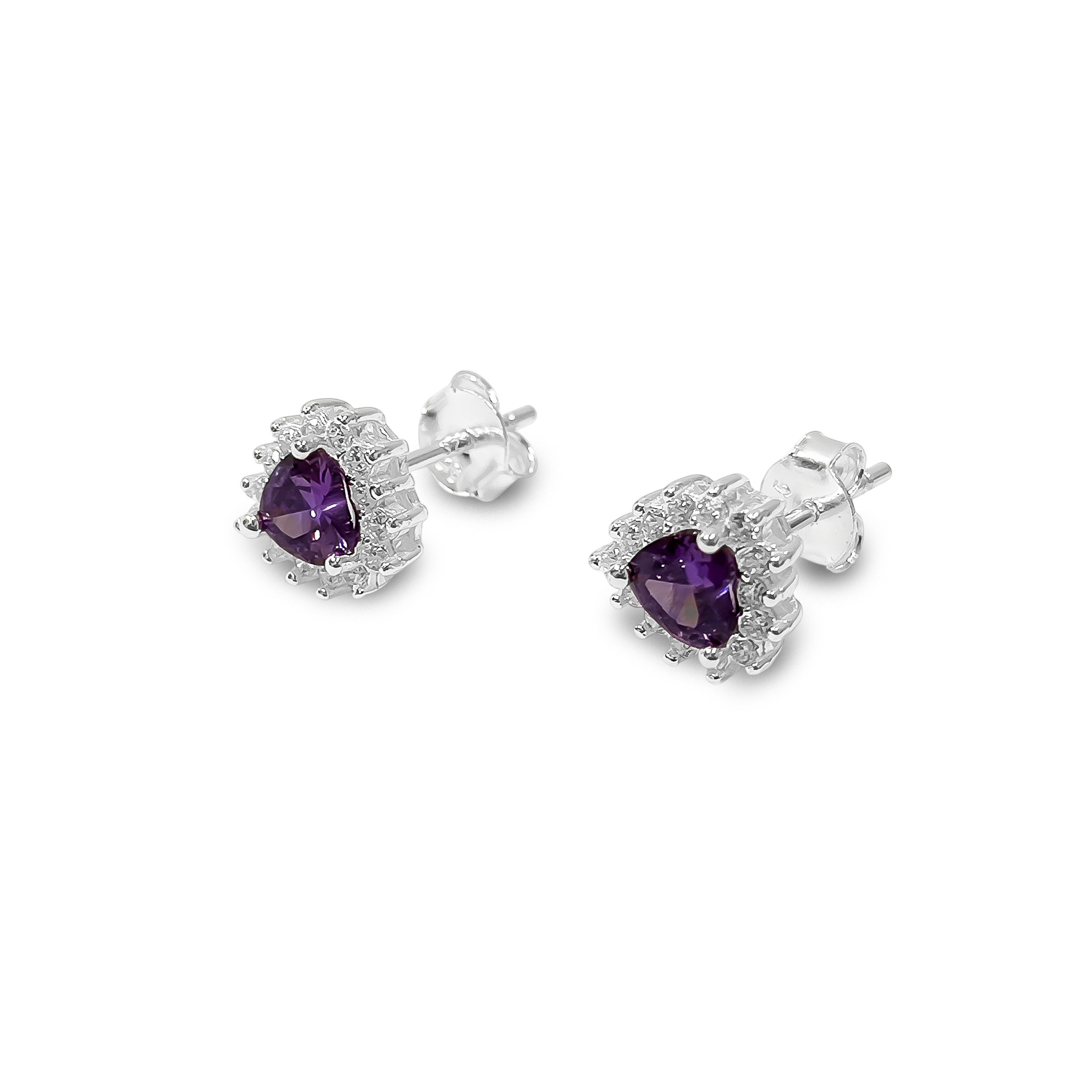 AROS LADY CORAZON CIRCON MORADO PLATA FINA 925 - 1