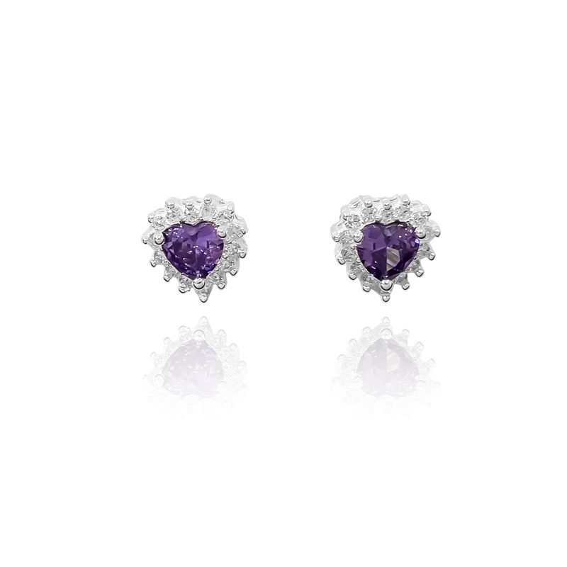 AROS LADY CORAZON CIRCON MORADO PLATA FINA 925 - 2