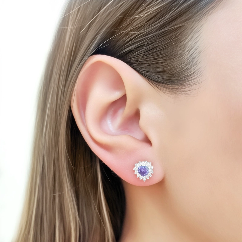 AROS LADY CORAZON CIRCON MORADO PLATA FINA 925 - 3