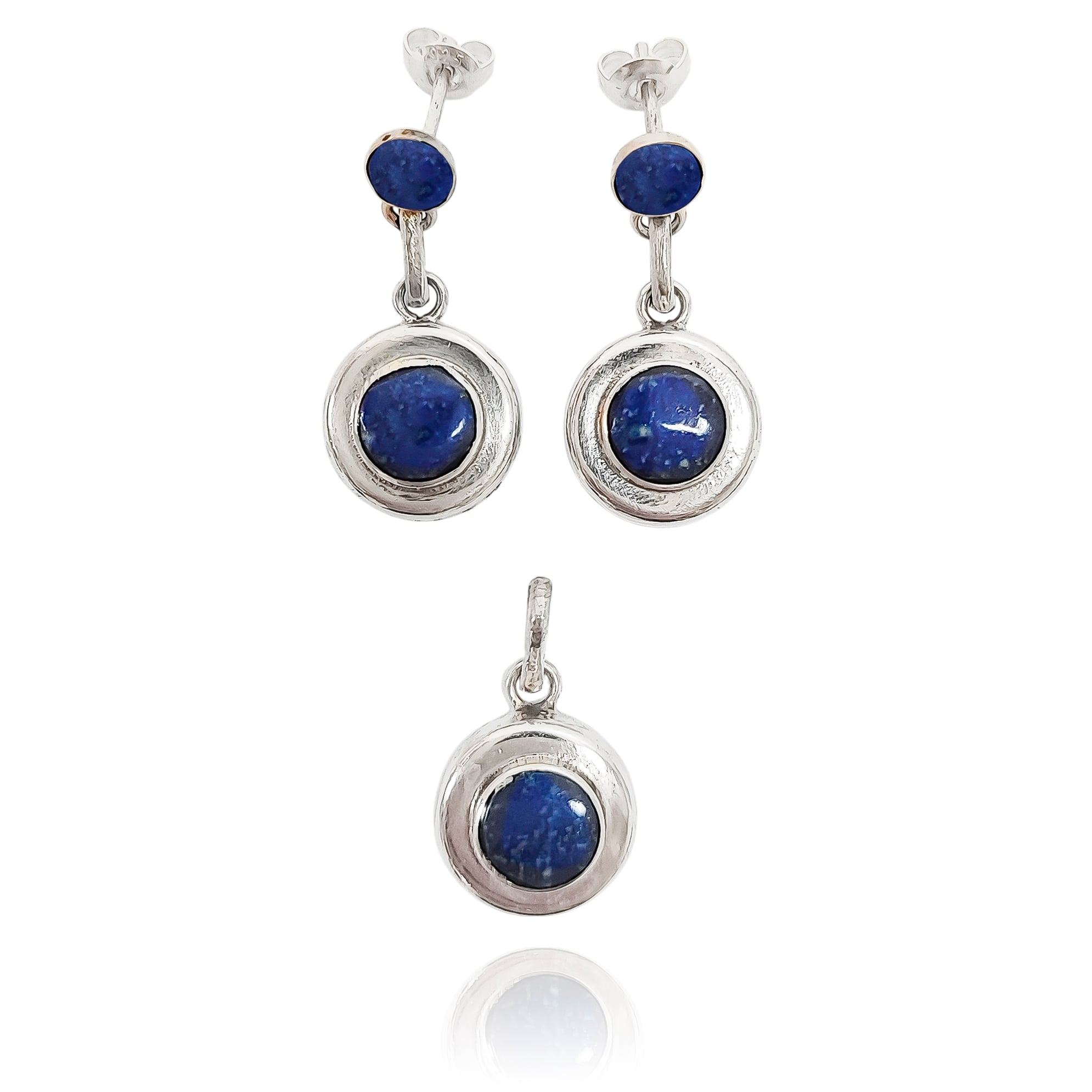 SET LAPISLAZULI CIRCULO AROS Y COLGANTE PLATA FINA 950 - 2