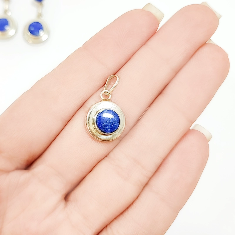 SET LAPISLAZULI CIRCULO AROS Y COLGANTE PLATA FINA 950 - 3