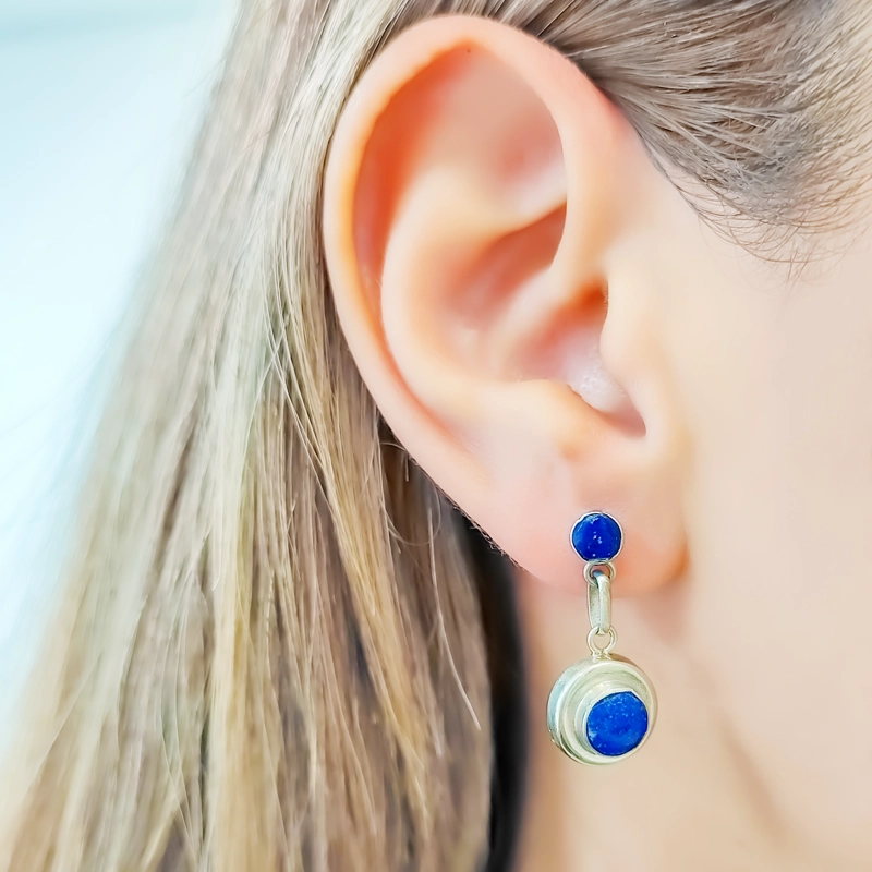 SET LAPISLAZULI CIRCULO AROS Y COLGANTE PLATA FINA 950 - 4