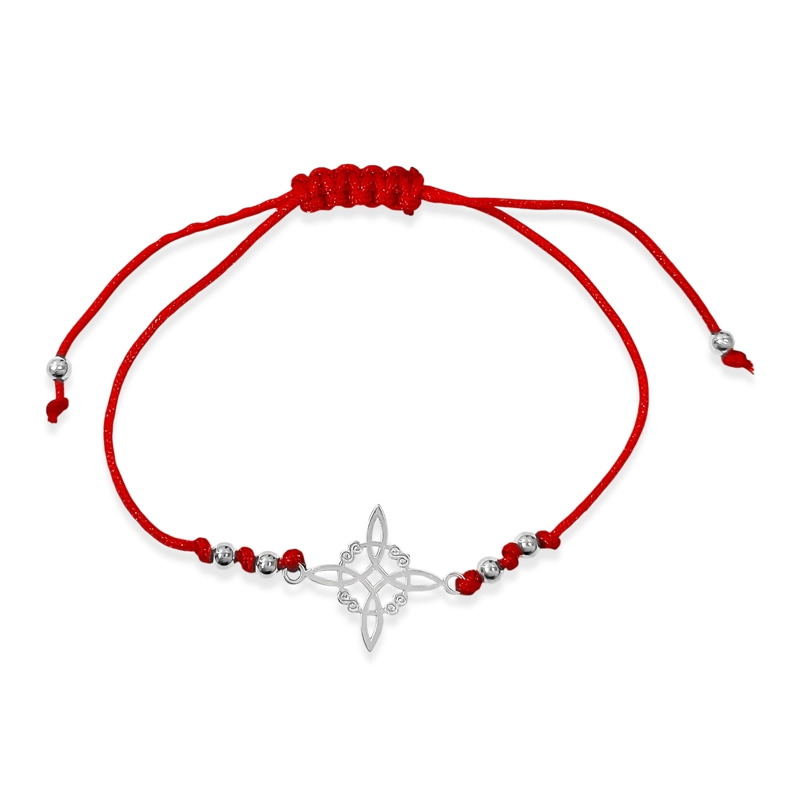 PULSERA NUDO DE BRUJA BOLITAS PLATA FINA 925 CORDÓN EN COLOR ROJO - 1
