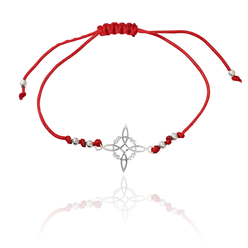 PULSERA NUDO DE BRUJA BOLITAS PLATA FINA 925 CORDÓN EN COLOR ROJO - 2