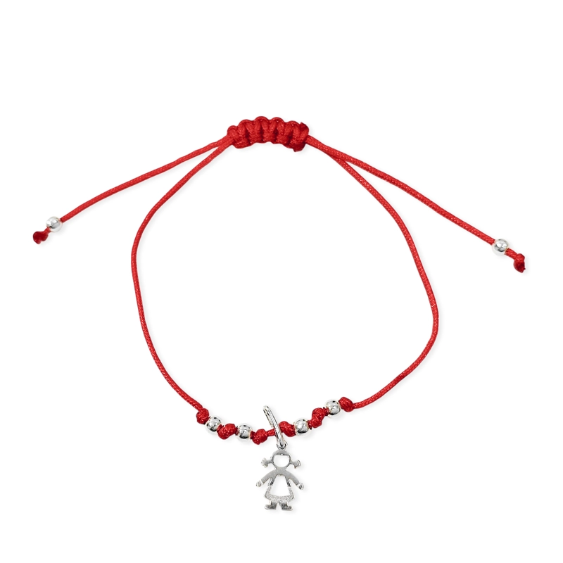 PULSERA NIÑA CALADA MINI PLATA FINA 925 CORDÓN EN COLOR ROJO - 1
