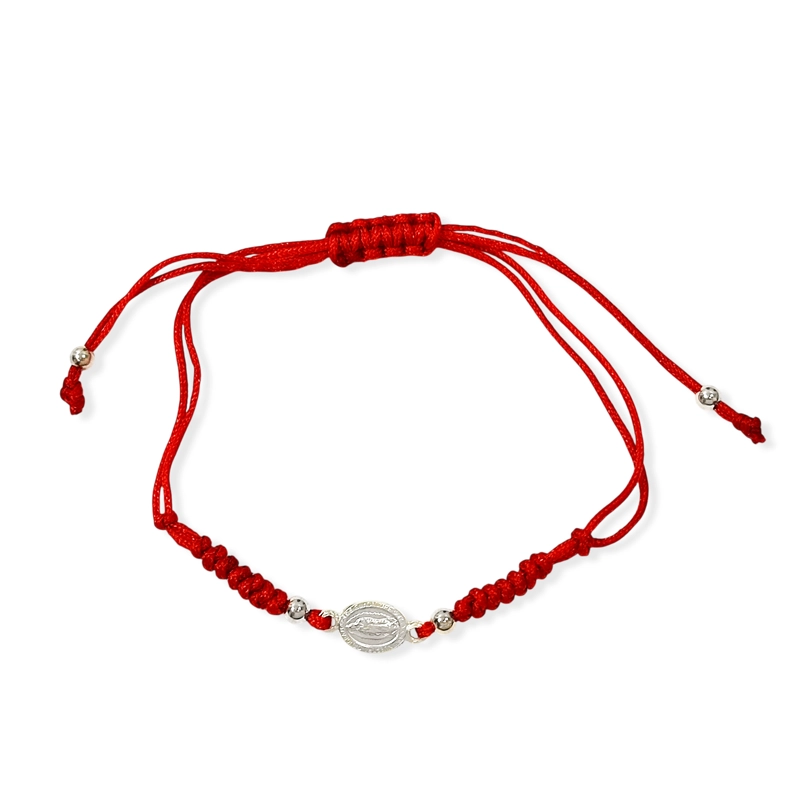 PULSERA MEDALLA VIRGEN DE GUADALUPE PLATA FINA 925 CORDÓN EN COLOR ROJO - 1