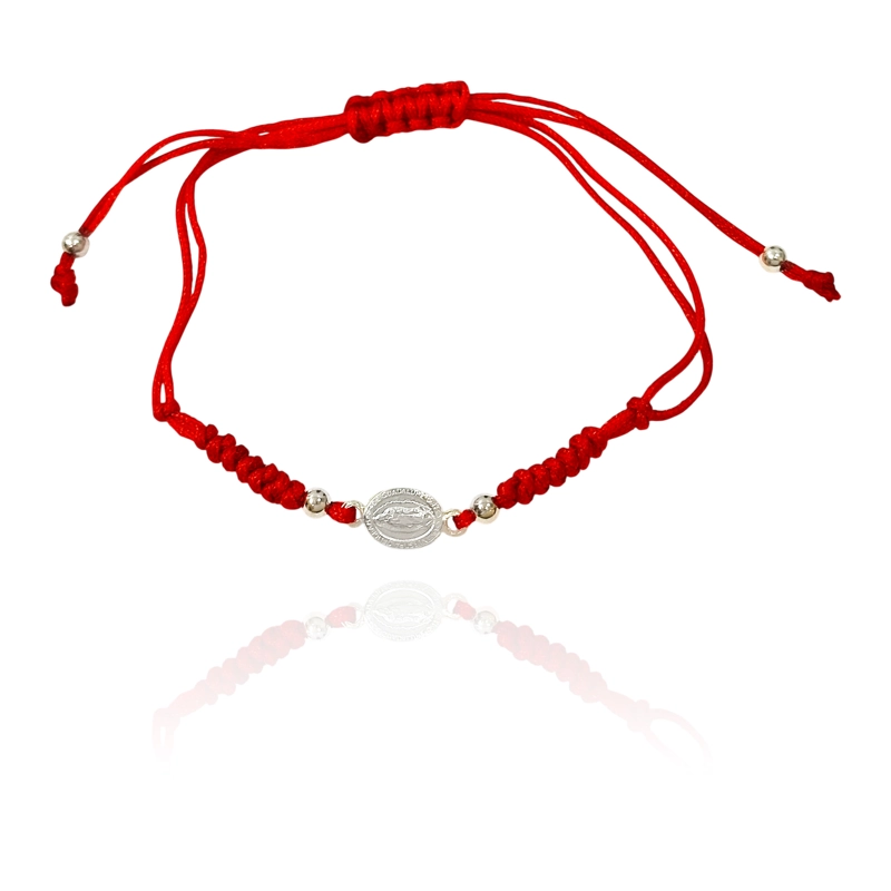 PULSERA MEDALLA VIRGEN DE GUADALUPE PLATA FINA 925 CORDÓN EN COLOR ROJO - 2
